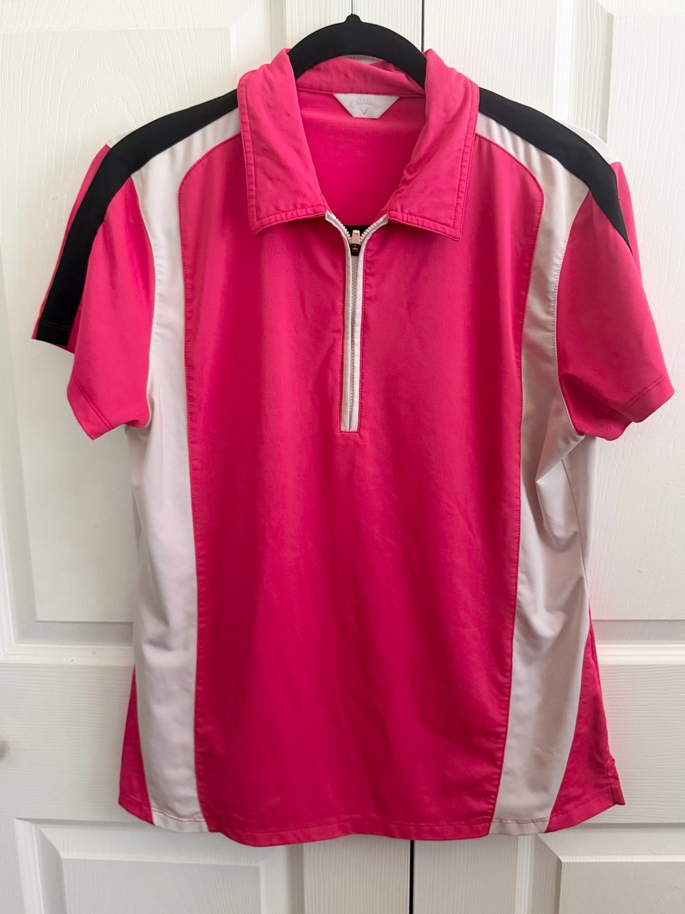 Callaway Pink White Black Short Sleeve Zip Golf Polo